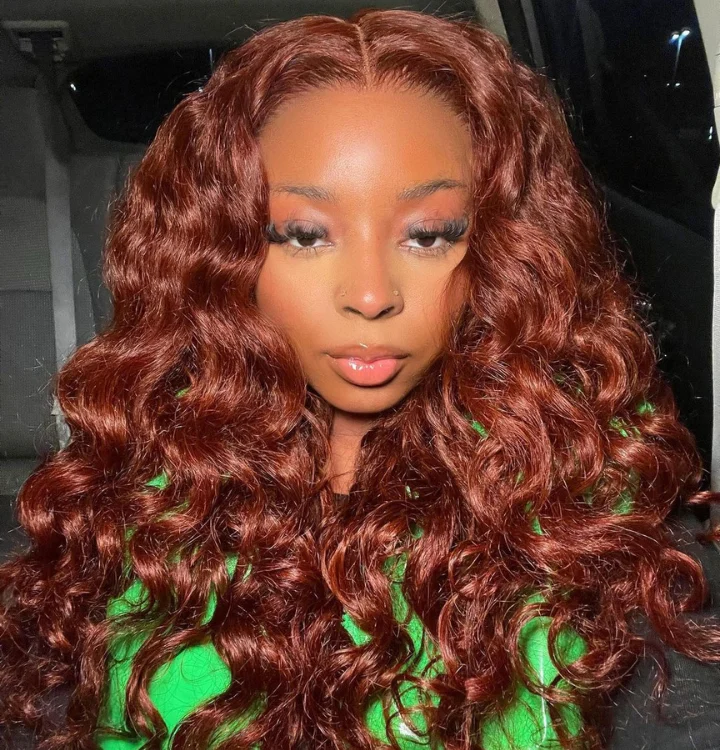 real person hair ring kwanzaa craft-Reddish Brown Loose Wave Tranparent Lace Wigs Deep Hairline 100% Human Hair HD Clear Lace Front Wigs-Amanda Hair