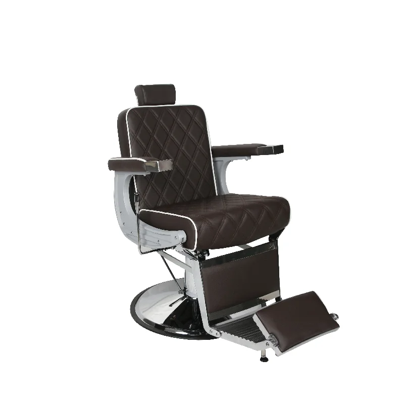 Salon Fit Chrysler Barber Chair - Brown/White Piping