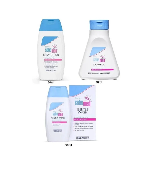 Sebamed Combo of Baby Lotion 50ml, Baby Wash 50ml, Children Shampoo 50ml (Blue, White)