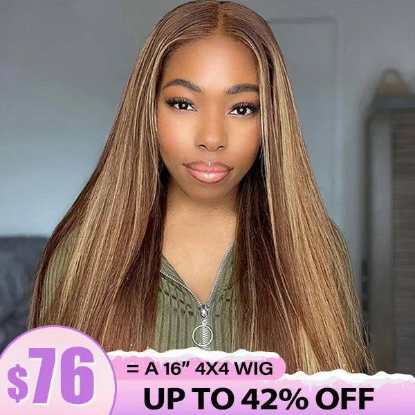 real person hair ring natural pearl-Clearance Sale | Straight Highlight 4/27 4x4 Lace Closure Wigs Human Hair