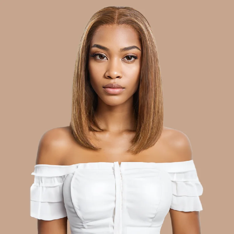 real person hair ring lasting legacy-Straight Highlighted Piano Bob Wig HD Lace Closure 4*4 100% Human Hair