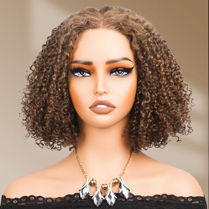 real person hair ring beach vibe-Sunshine Chic Brown Short Cut Curly Transparent Glueless Lace Bob Wigs Brazilian Human Hair Pre Plucked Hairline-Amanda Hair