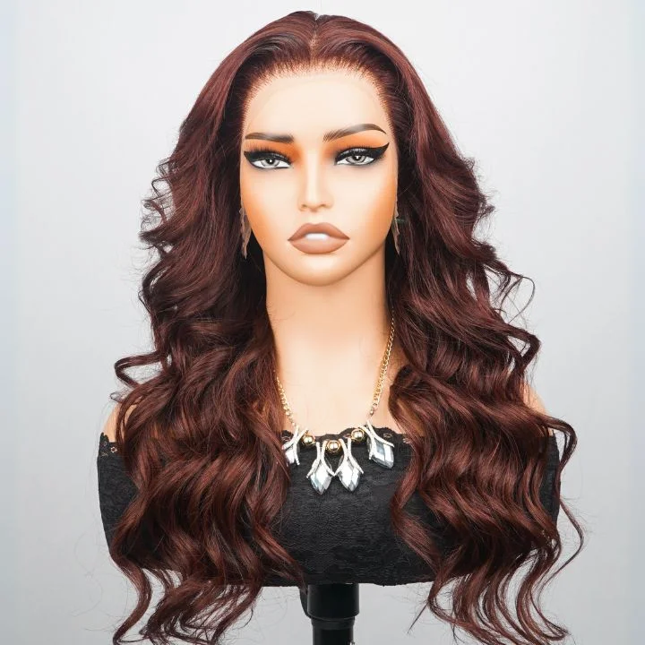 real person hair ring organic shape-Sunshine Chic Loose Wave Reddish Brown Lace Wigs Human Hair Undetectable Transparent Lace Wigs - Amanda Hair