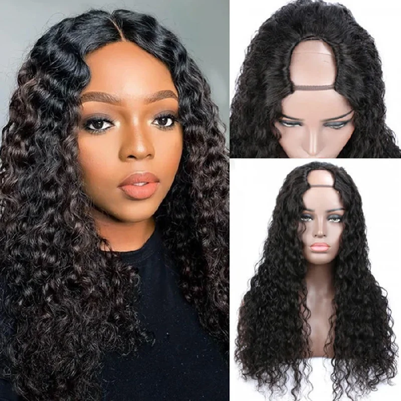 real person hair ring vacation keepsake-Water Wave U Part Human Hair Wigs 150% Density U Shape Leave Out Glueless Wigs - Amanda Hair